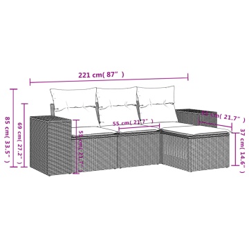 Set mobilier de grădină cu perne, 4 piese, negru, poliratan - Img 3