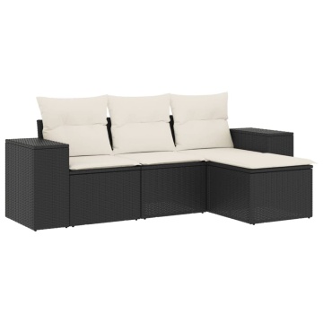Set mobilier de grădină cu perne, 4 piese, negru, poliratan - Img 2