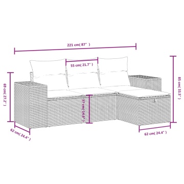 Set mobilier de grădină cu perne, 4 piese, negru, poliratan - Img 4