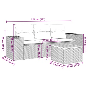 Set mobilier de grădină cu perne, 4 piese, negru, poliratan - Img 3
