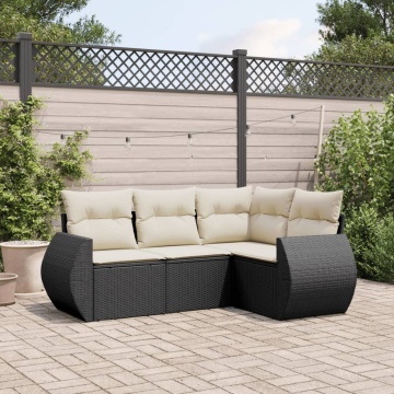 Set mobilier de grădină cu perne, 4 piese, negru, poliratan - Img 1