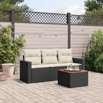 Set mobilier de grădină cu perne, 4 piese, negru, poliratan - Img 1