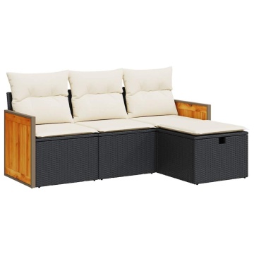 Set mobilier de grădină cu perne, 4 piese, negru, poliratan - Img 2