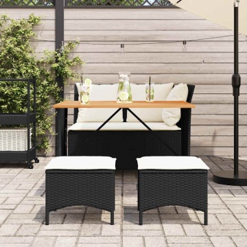 Set mobilier de grădină cu perne, 4 piese, negru, poliratan - Img 3