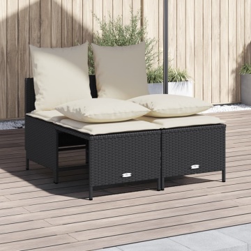 Set mobilier de grădină cu perne, 4 piese, negru, poliratan - Img 1