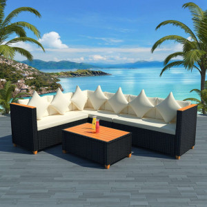 Set mobilier de grădină cu perne, 4 piese, negru, poliratan - Img 1