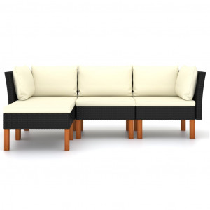 Set mobilier de grădină cu perne, 4 piese, negru, poliratan - Img 2