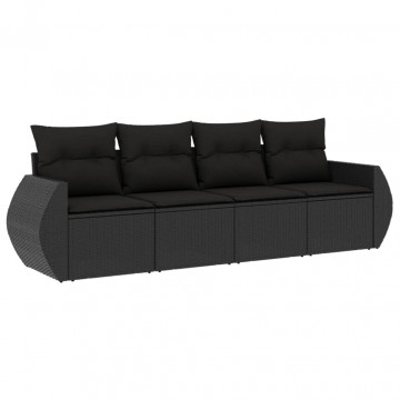 Set mobilier de grădină cu perne, 4 piese, negru, poliratan - Img 2