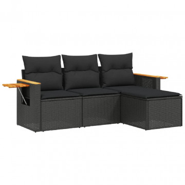 Set mobilier de grădină cu perne, 4 piese, negru, poliratan - Img 2