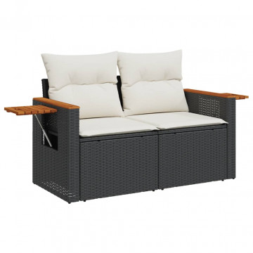 Set mobilier de grădină cu perne, 4 piese, negru, poliratan - Img 8