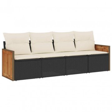 Set mobilier de grădină cu perne, 4 piese, negru, poliratan - Img 2