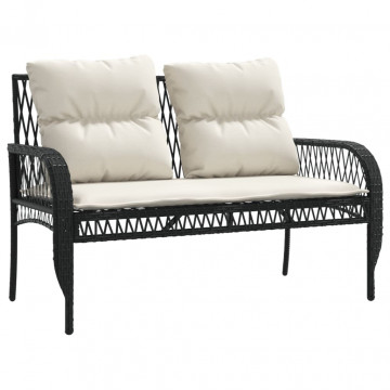 Set mobilier de grădină cu perne, 4 piese, negru, poliratan - Img 4