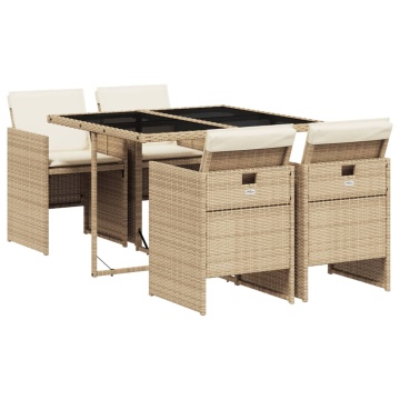 Set mobilier de grădină cu perne, 5 piese, bej, poliratan - Img 2