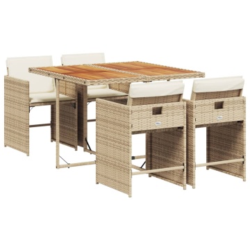Set mobilier de grădină cu perne, 5 piese, bej, poliratan - Img 2