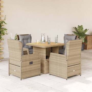 Set mobilier de grădină cu perne, 5 piese, bej, poliratan - Img 1