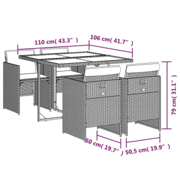 Set mobilier de grădină cu perne, 5 piese, bej, poliratan - Img 5