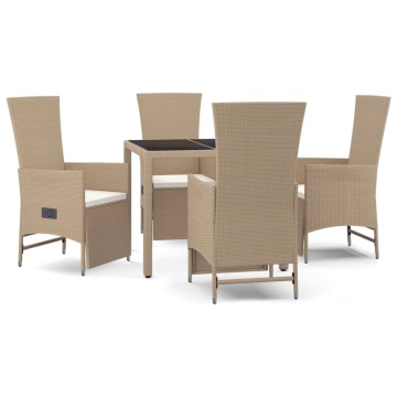 Set mobilier de grădină cu perne, 5 piese, bej, poliratan - Img 2
