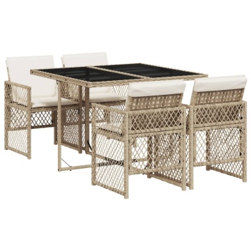 Set mobilier de grădină cu perne, 5 piese, bej, poliratan - Img 2