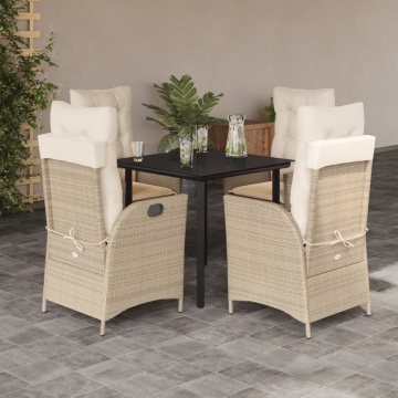 Set mobilier de grădină cu perne, 5 piese, bej, poliratan - Img 1