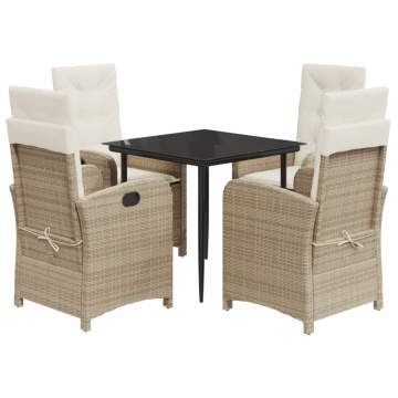 Set mobilier de grădină cu perne, 5 piese, bej, poliratan - Img 2