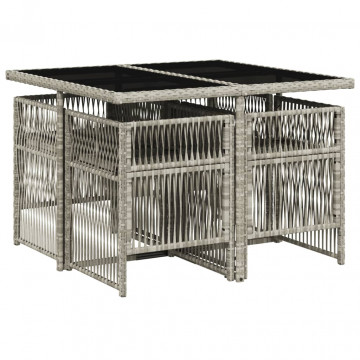Set mobilier de grădină cu perne, 5 piese gri deschis poliratan - Img 3