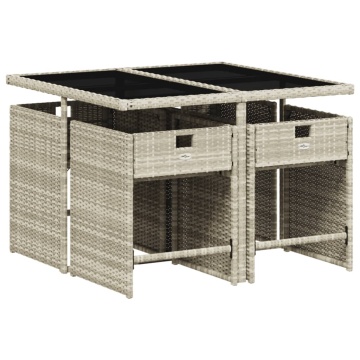 Set mobilier de grădină cu perne, 5 piese gri deschis poliratan - Img 3