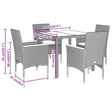 Set mobilier de grădină cu perne 5 piese gri poliratan & sticlă - Img 6
