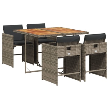 Set mobilier de grădină cu perne, 5 piese, gri, poliratan - Img 2