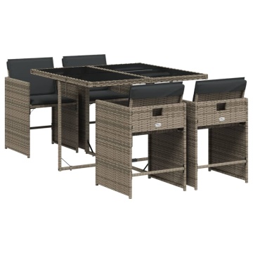 Set mobilier de grădină cu perne, 5 piese, gri, poliratan - Img 2