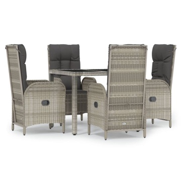 Set mobilier de grădină cu perne, 5 piese, gri, poliratan - Img 2