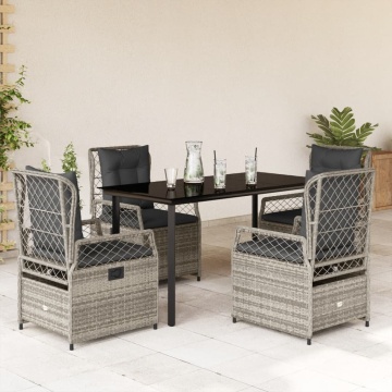 Set mobilier de grădină cu perne, 5 piese, gri, poliratan - Img 1