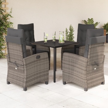 Set mobilier de grădină cu perne, 5 piese, gri, poliratan - Img 1