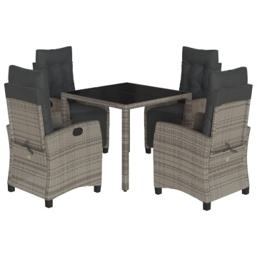 Set mobilier de grădină cu perne, 5 piese, gri, poliratan - Img 2
