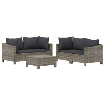 Set mobilier de grădină cu perne, 5 piese, gri, poliratan - Img 3