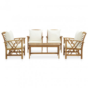 Set mobilier de grădină cu perne, 5 piese, lemn masiv de acacia - Img 2