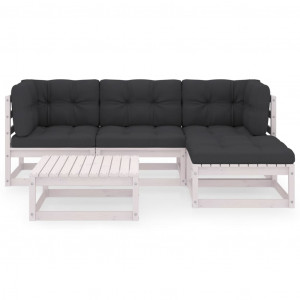 Set mobilier de grădină cu perne, 5 piese, lemn masiv de pin - Img 2