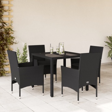 Set mobilier de grădină cu perne 5 piese negru poliratan&sticlă - Img 1