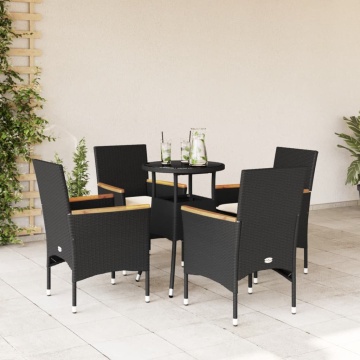 Set mobilier de grădină cu perne 5 piese negru poliratan&sticlă - Img 1