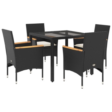 Set mobilier de grădină cu perne 5 piese negru poliratan&sticlă - Img 2