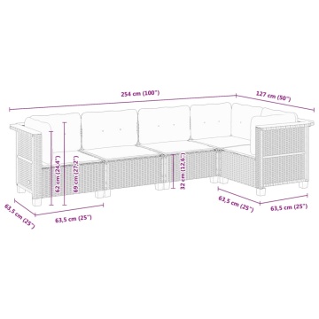 Set mobilier de grădină cu perne, 5 piese, negru, poliratan - Img 5
