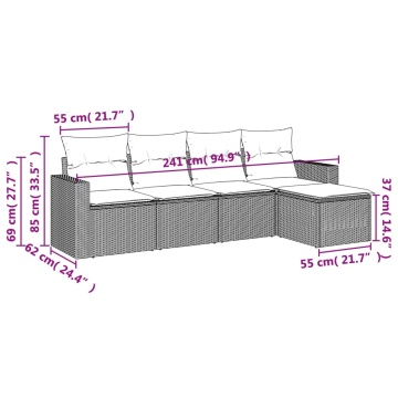 Set mobilier de grădină cu perne, 5 piese, negru, poliratan - Img 3