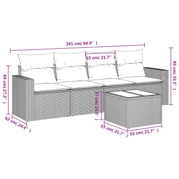 Set mobilier de grădină cu perne, 5 piese, negru, poliratan - Img 3