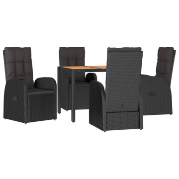 Set mobilier de grădină cu perne, 5 piese, negru, poliratan - Img 3