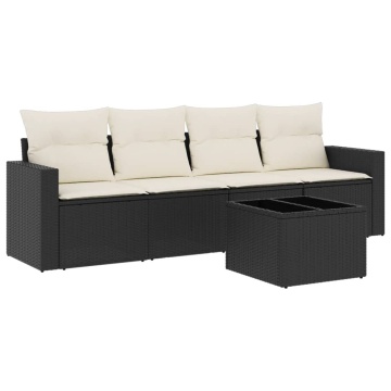 Set mobilier de grădină cu perne, 5 piese, negru, poliratan - Img 2