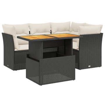 Set mobilier de grădină cu perne, 5 piese, negru, poliratan - Img 2
