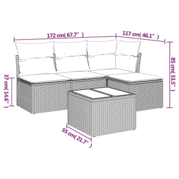 Set mobilier de grădină cu perne, 5 piese, negru, poliratan - Img 3