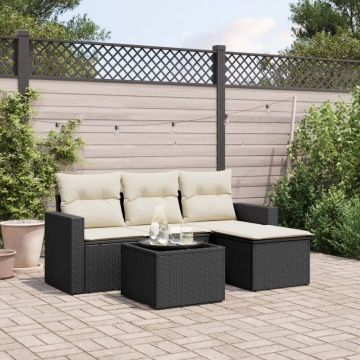 Set mobilier de grădină cu perne, 5 piese, negru, poliratan - Img 1
