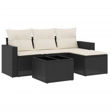 Set mobilier de grădină cu perne, 5 piese, negru, poliratan - Img 2