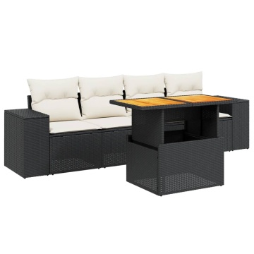 Set mobilier de grădină cu perne, 5 piese, negru, poliratan - Img 2