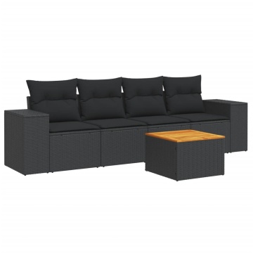 Set mobilier de grădină cu perne, 5 piese, negru, poliratan - Img 2